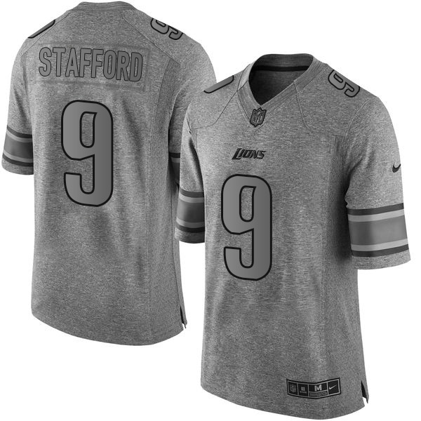 Nike Lions #9 Matthew Stafford Gray Men's Stitched NFL Limited Gridiron Gray Jersey - Click Image to Close